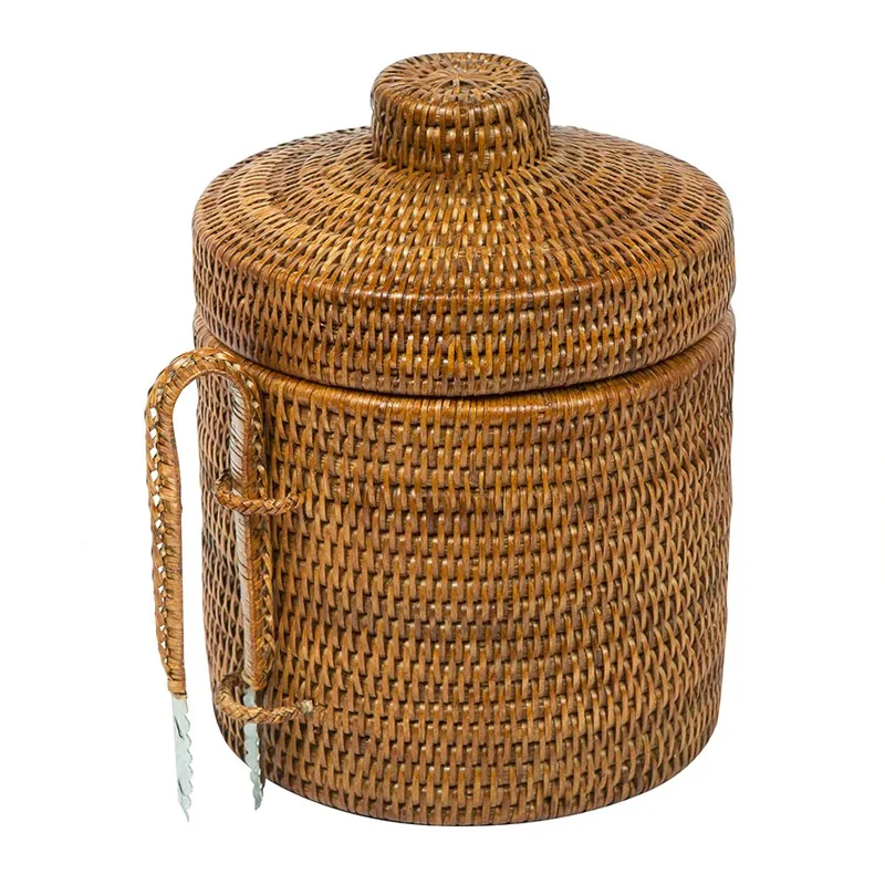 Hot Sale RATTAN ICE BUCKET WITH ICE TONGS stainless Ice Buckets & Tongs with Lid Vienam Supplier Cheap WHolesale