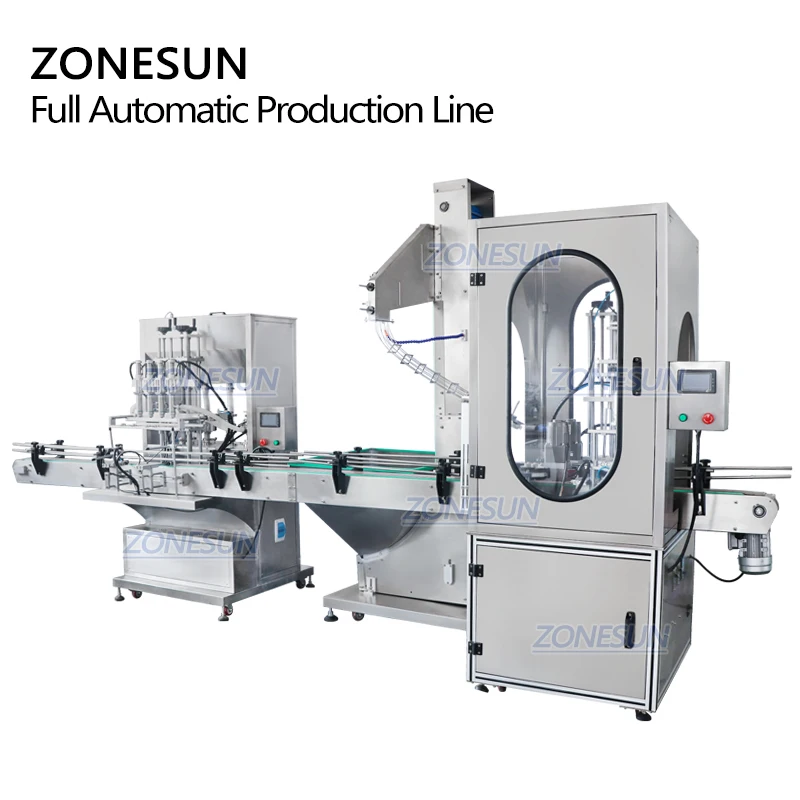 ZONESUN Automatic Plastic F-style Gallon Jugs Oil Bottle Chemicals Liquid Servo Filling Capping Machines Line With Cap Feeder