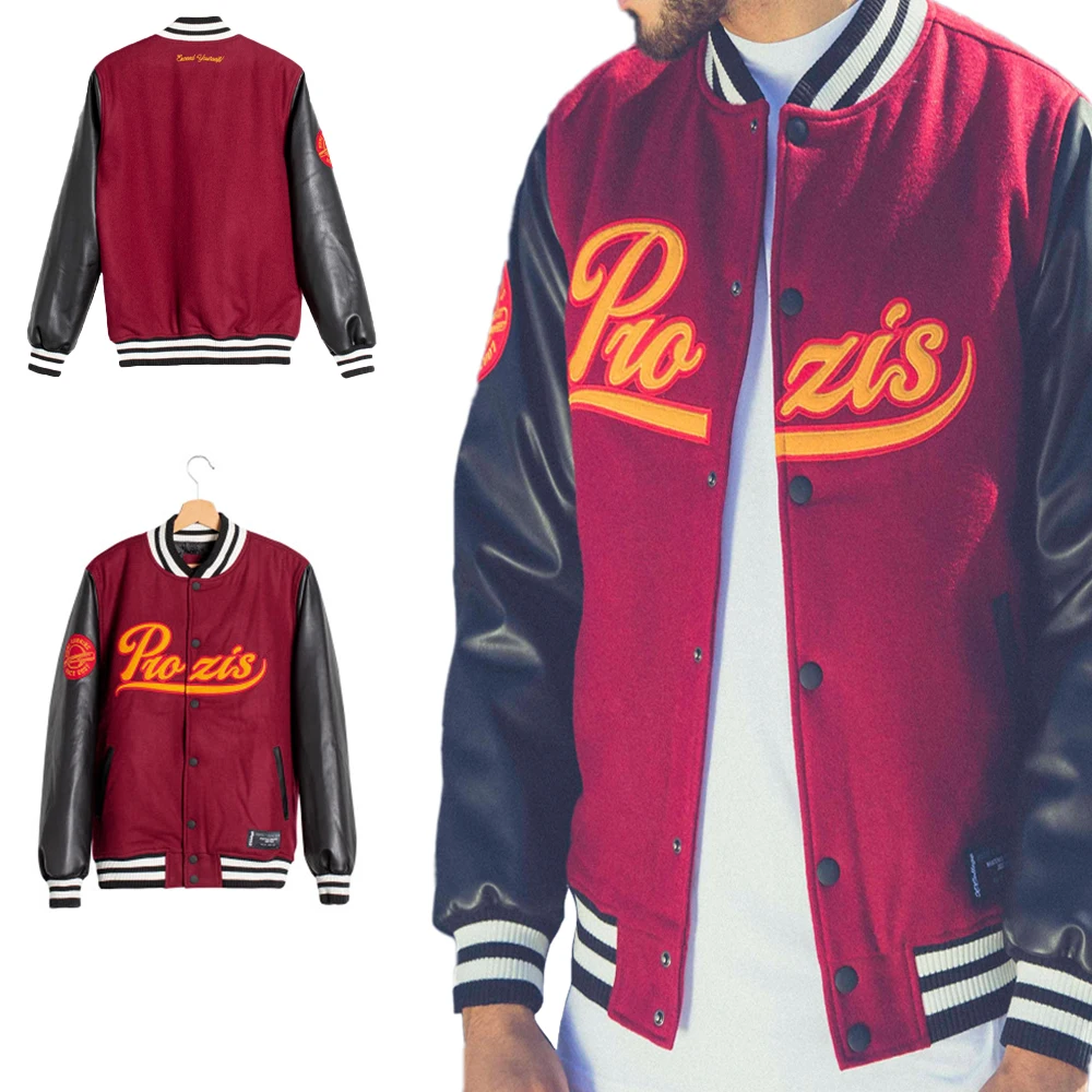 Пользовательский бейсбол letterman КУРТКА Бомбер куртка Вышивка нашивки кожаные рукава Шерсть тело согласно требованию заказчика.