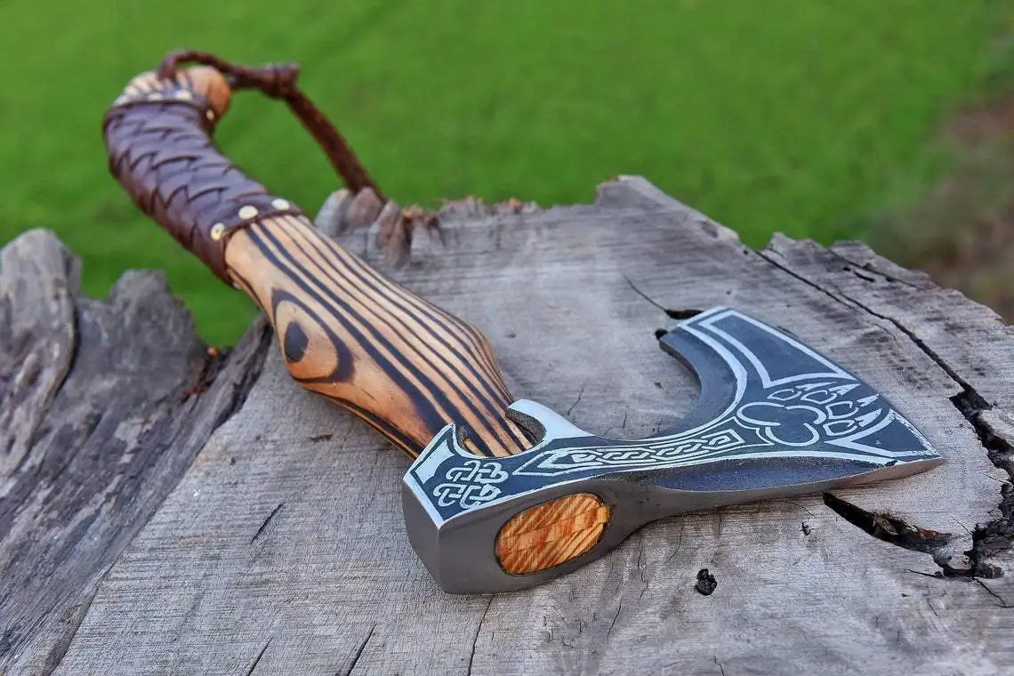 Топор викингов из углеродистой стали ручной работы на заказ Медный топор для выживания уличный с деревянной ручкой