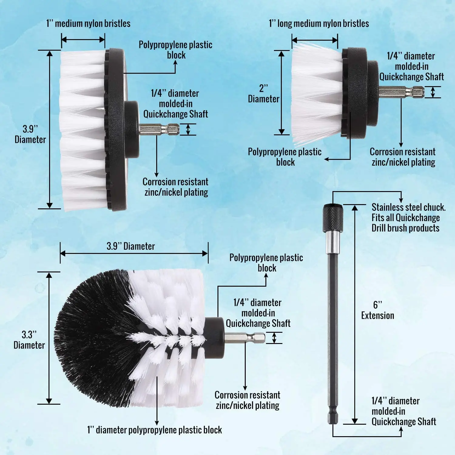 
White 4pcs Drill Brush Power Scrubber Attachment 