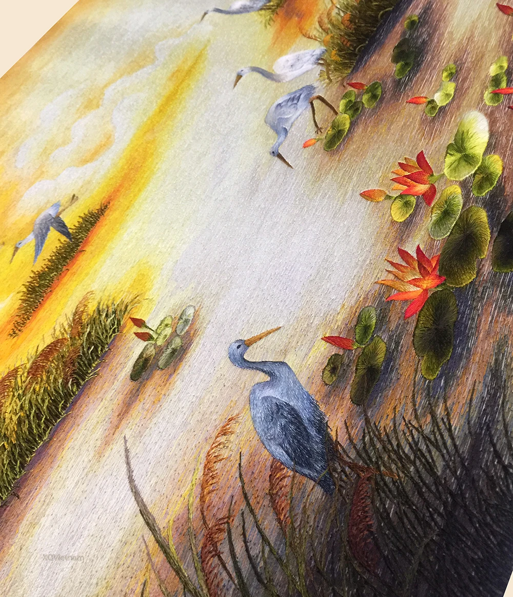 Wall Art Decoration An Evening On My Hometown Embroidary Scenery Paintings in Traditional Style