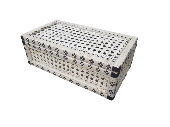 Rattan Hand Wicker Utility Basket With Mirror Inside -  Make-up Box Black & White Picnic Basket - 2021 Sourcing Season