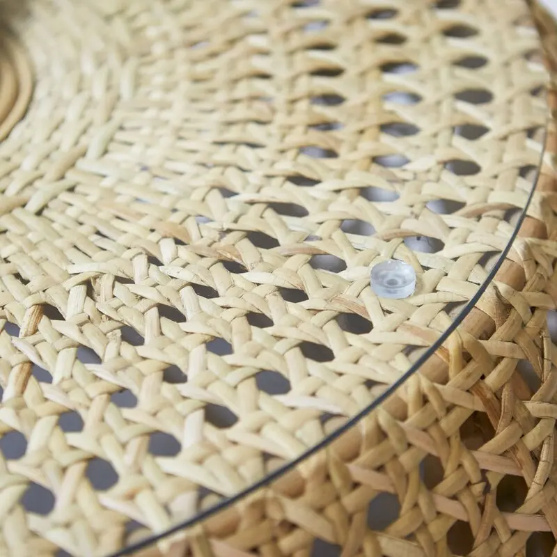 Webbing Rattan Coffee Table with Glass Top