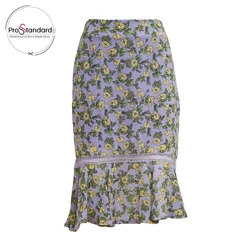Women Floral Print Chiffon Midi Skirt Asymmetrical Mermaid Skirts With Calf Length