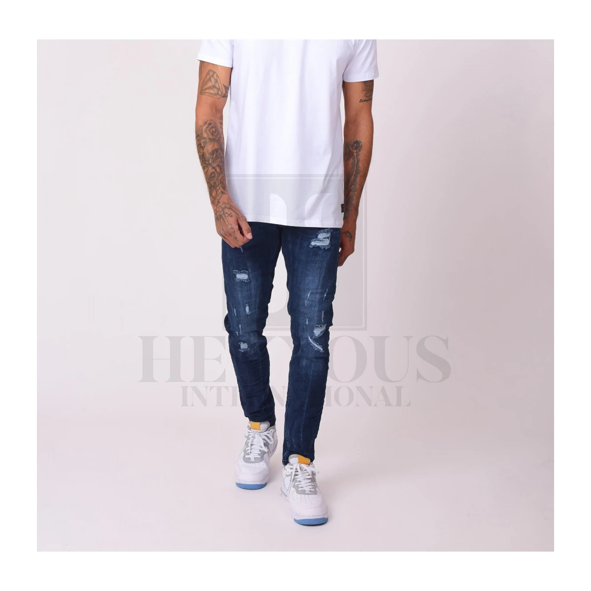 Blue Slim Jeans Custom Men Jeans Denim Jeans with Worn and Torn Effect New Straight Casual Spandex / Cotton Boy Gentleman Male