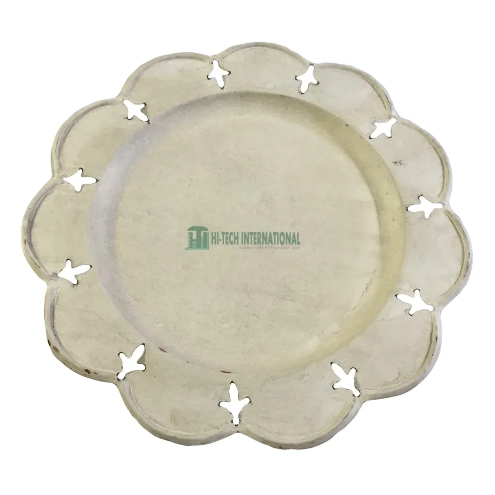 Antique White Charger Plates - Metal - Iron - Tin - White Color - Wedding Under Plate - Dishes - Elegant- Decorative - Handmade