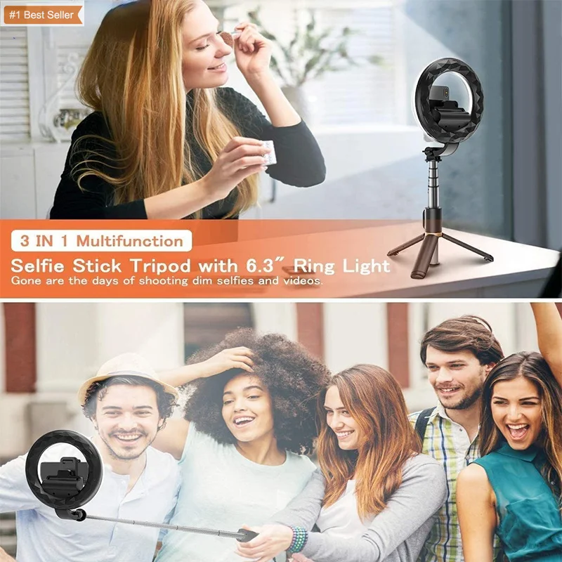 6 дюймов штатив с защитой от повреждений и кольцом свет для телефонов на базе Android Стенд видео светодиодная кольцевая лампа батарейным питанием кольцевой светильник Q07 селфи функцией Bluetooth