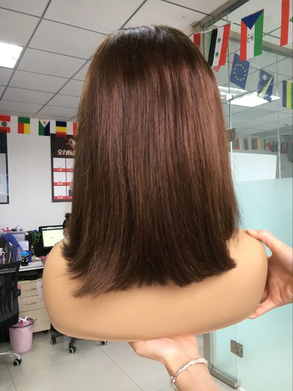 
100% virgin human hair remy pre-plucked brown color lace frontal bob wig 