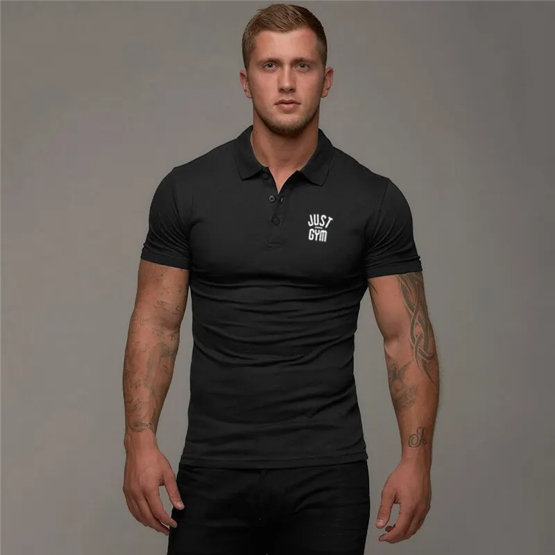  Рубашка-поло мужская с отложным воротником модная брендовая приталенная дышащая однотонная спортивная одежда для спортзала на пуговицах лето