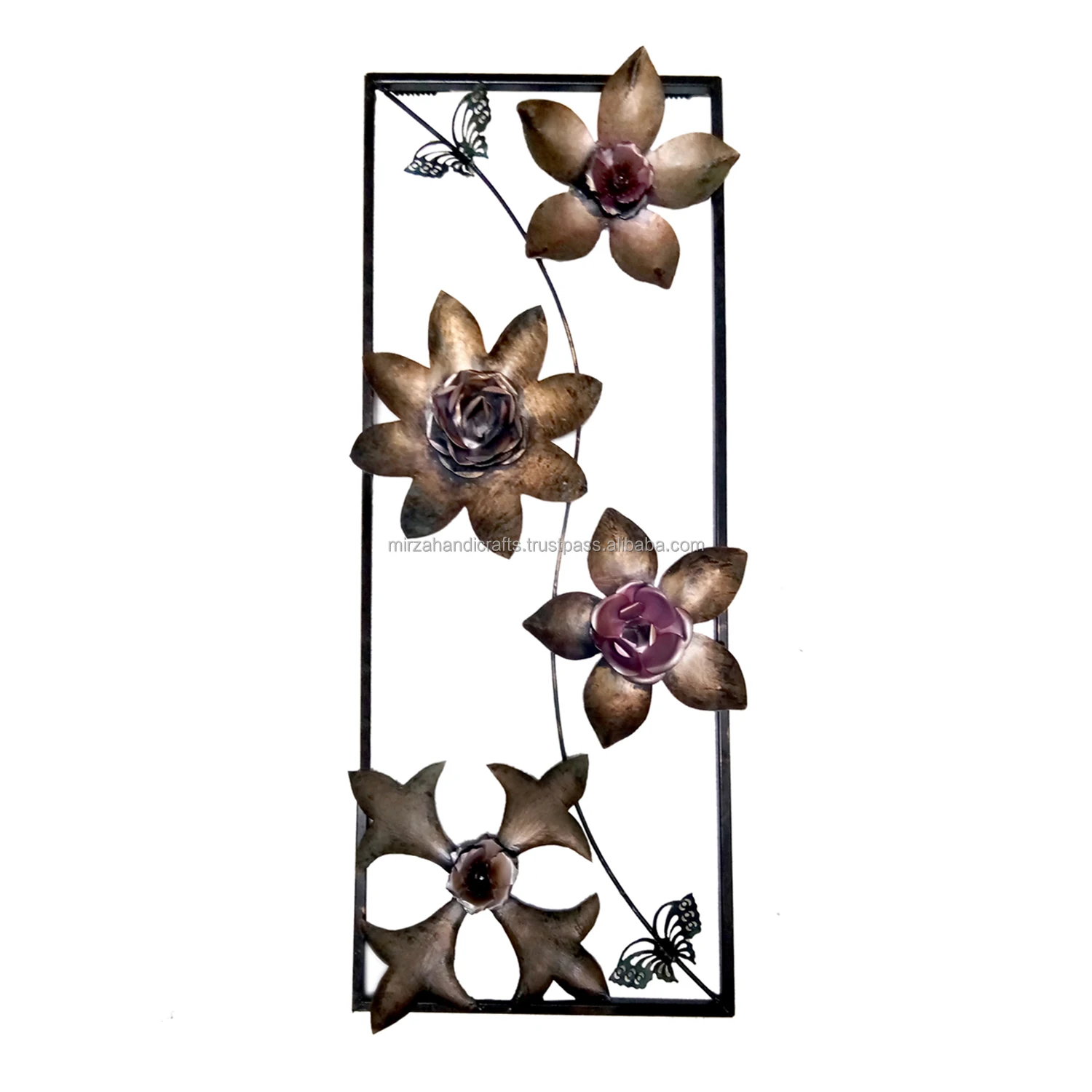 Luxury Decorative Rectangular Framed Metal Flower Wall Art Panels For Home Decorative Wall Hanging