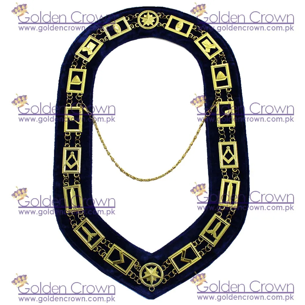Wholesale Masonic Regalia Blue Lodge Chain Collar Golden Metal | Masonic blue lodge officer chain collar Supplier