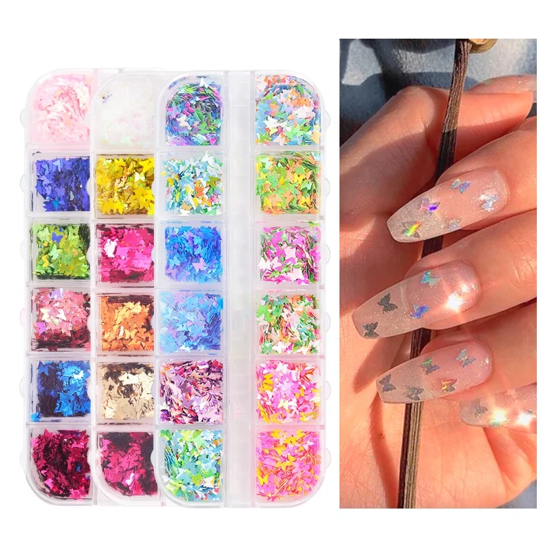  Нейл-арта блестками пайетками лазерный Nail Art чешуйчатого льда акриловый разноцветный 3D тонкая вышивка «звёздочки» или «бриллианты» бабочка цветок сливы