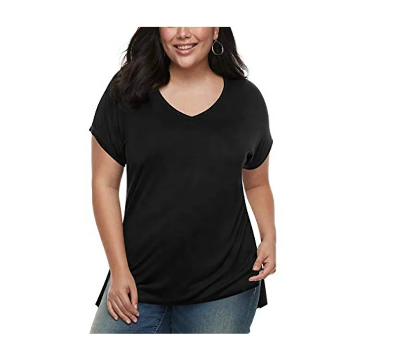 Breathable Cotton tee Oversized womens v neck short sleeve plain t shirt