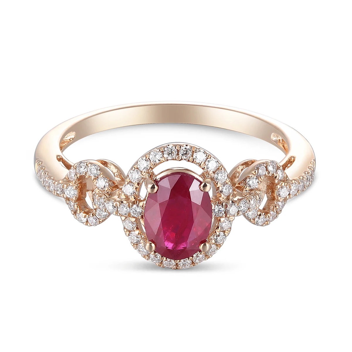 Lucullan  Fashion Trendy Jewelry 14K Pink Gold Diamond and Ruby Ring