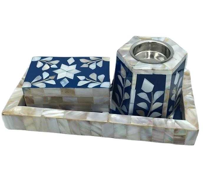 
Mother Of Pearl Inlay bakhoor burner set , tray , box and burner 