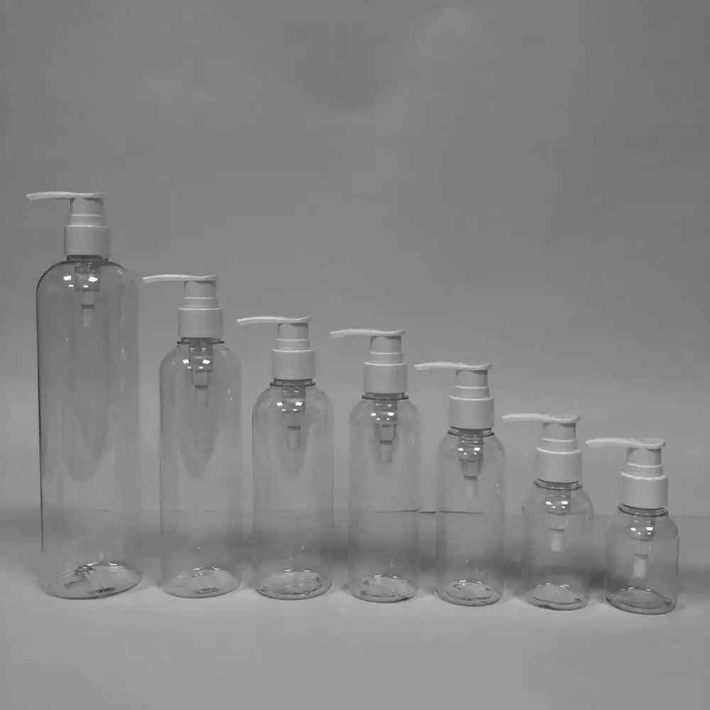 50ml~500ml clear cosmetic PETG skin care plastic round bottle with white pump