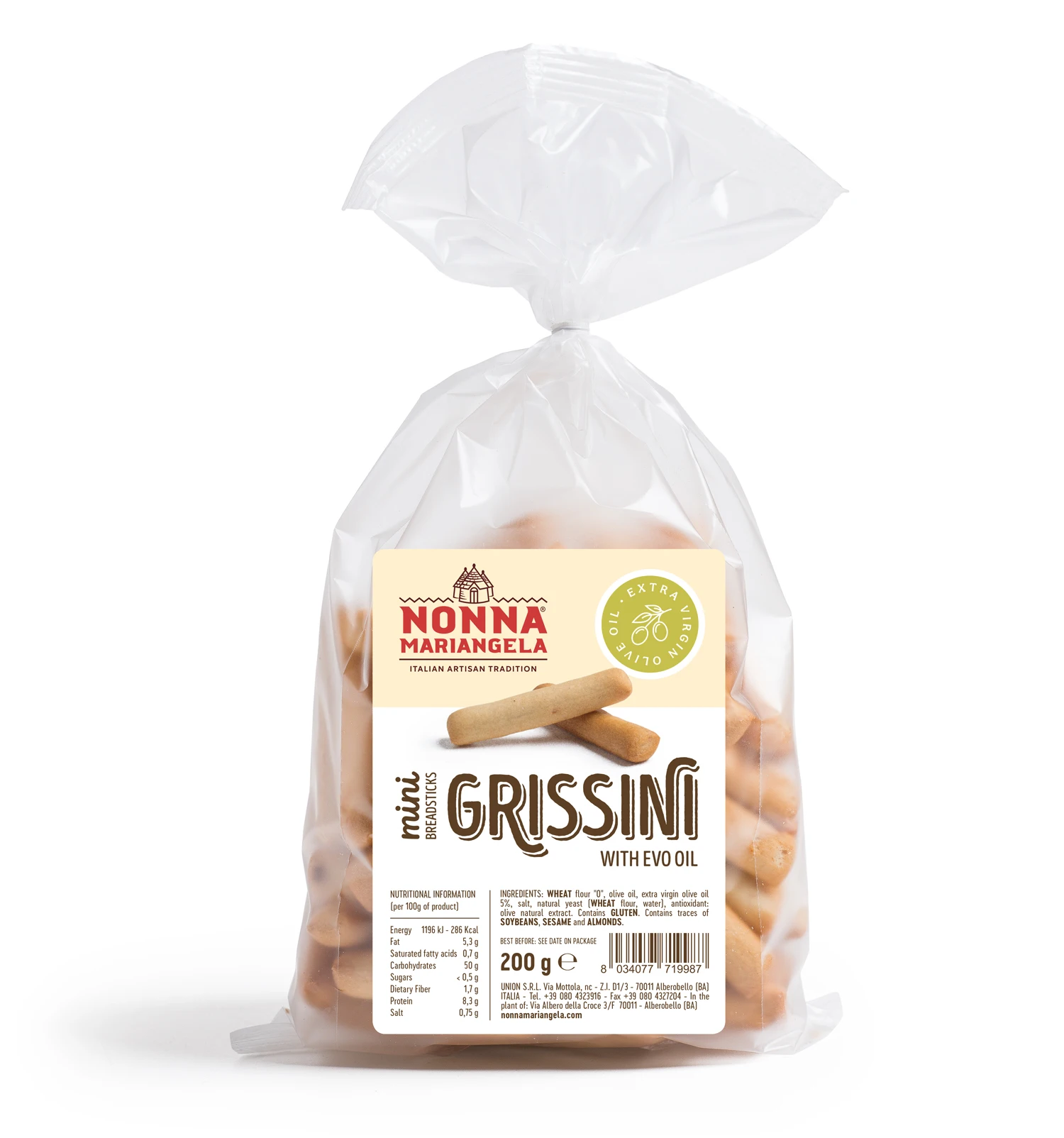 Italian High Quality Snack - Mini Grissini/Breadsticks with Extra Virgin Olive Oil 200g - Grain Snack for Aperitif, Baked good