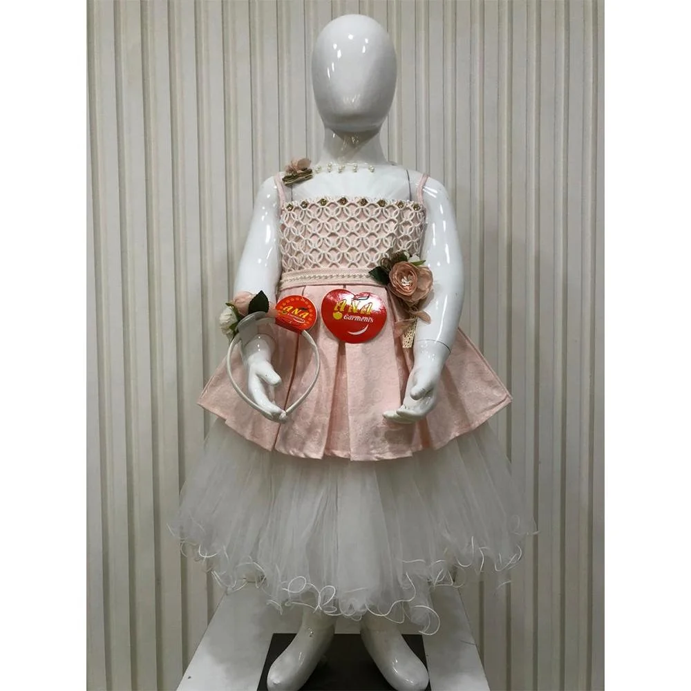 high quality spring girls round neck dress with front chest fancy box pleated girls dress design/baby girl clothes