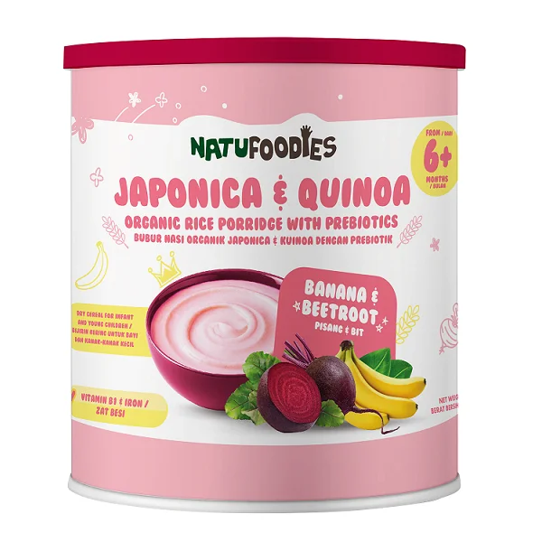 
Natufoodies Gluten Free Organic Rice Porridge with Prebiotics Banana & Beetroot Baby Food 