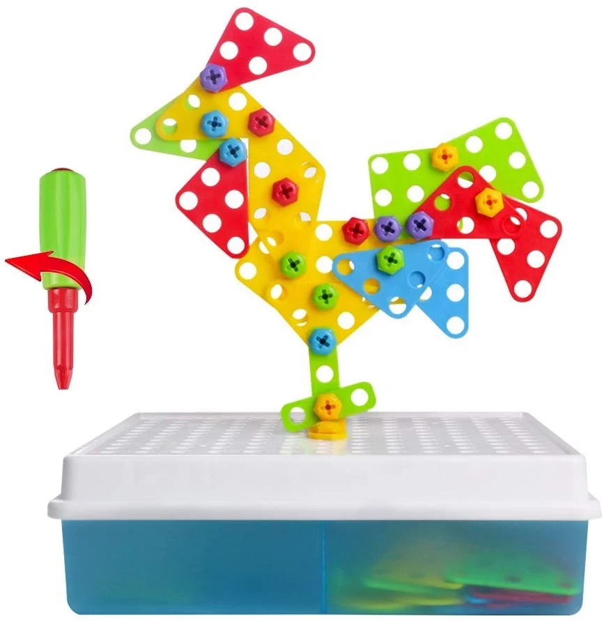 DISCOUNT High quality Mosaic Pictures Puzzles DIY Toy Educational Jigsaw Kids Board Game 3D Mushroom Nails with Screw Nuts Tool