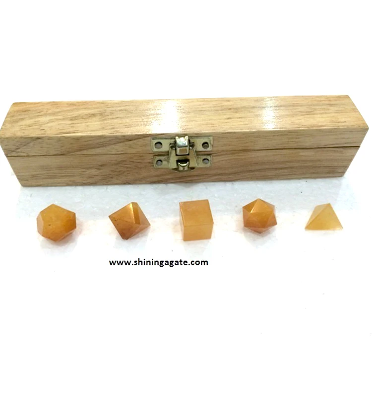  Желтый авантюрин 5 шт. набор геометрических камней лечебный с деревянной коробкой