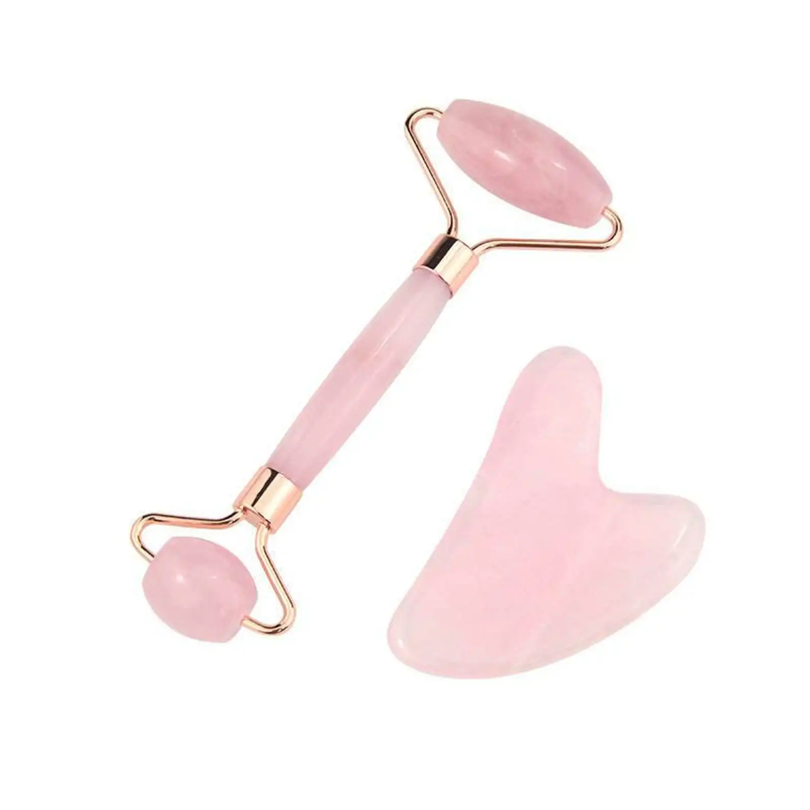 High Quality Pink Rose Quartz Jade Roller Anti-Aging Face Massage Roller Gua Sha Combo Box Made of Crystal