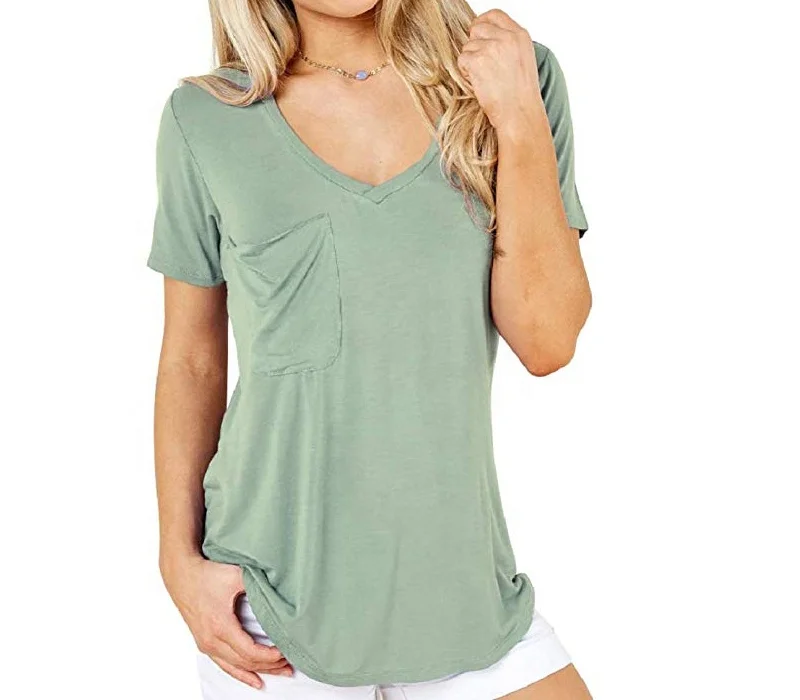 Breathable Cotton tee Oversized womens v neck short sleeve plain t shirt