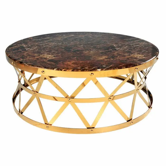 Coffee table with Black iron wire frame and white marble top