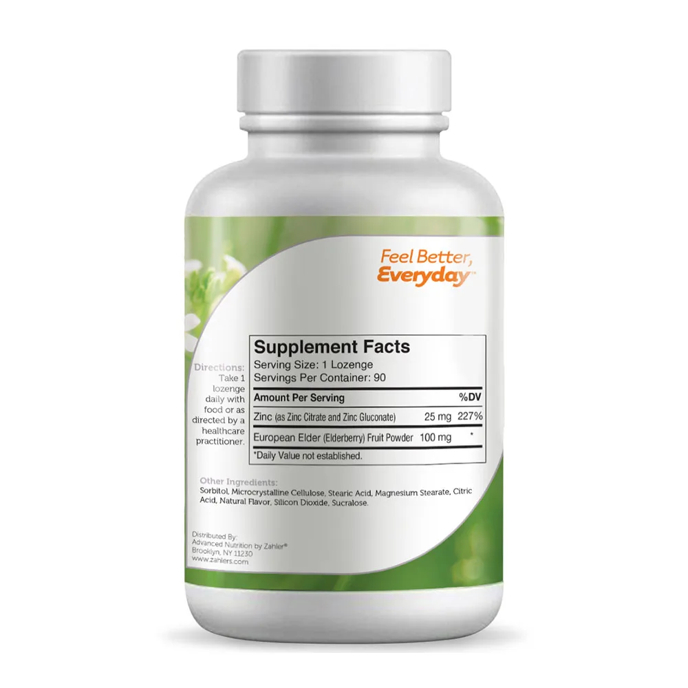  Захлер цинка пастилки с бузины жевательные таблетки иммунной поддержки Сертифицированный Кошерный 90 леденцы Премиум-качества