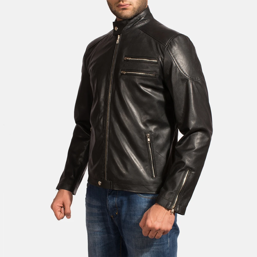 Onyx Black Leather Biker Jacket made by Genuine Cowhide for mens  women kids sheep Leather jacket cow leather jacket Goat