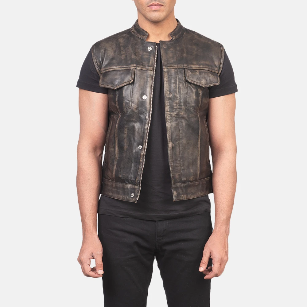 
Wholesale Prices Cowhide Leather Slim Fit Street Wear Vest For Men 
