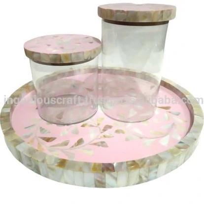 
Best Quality Manufacturer Round Bone Inlay Serving Food Tray Plate For Serving Purpose Bone Inlay Tray with acrylic jars 