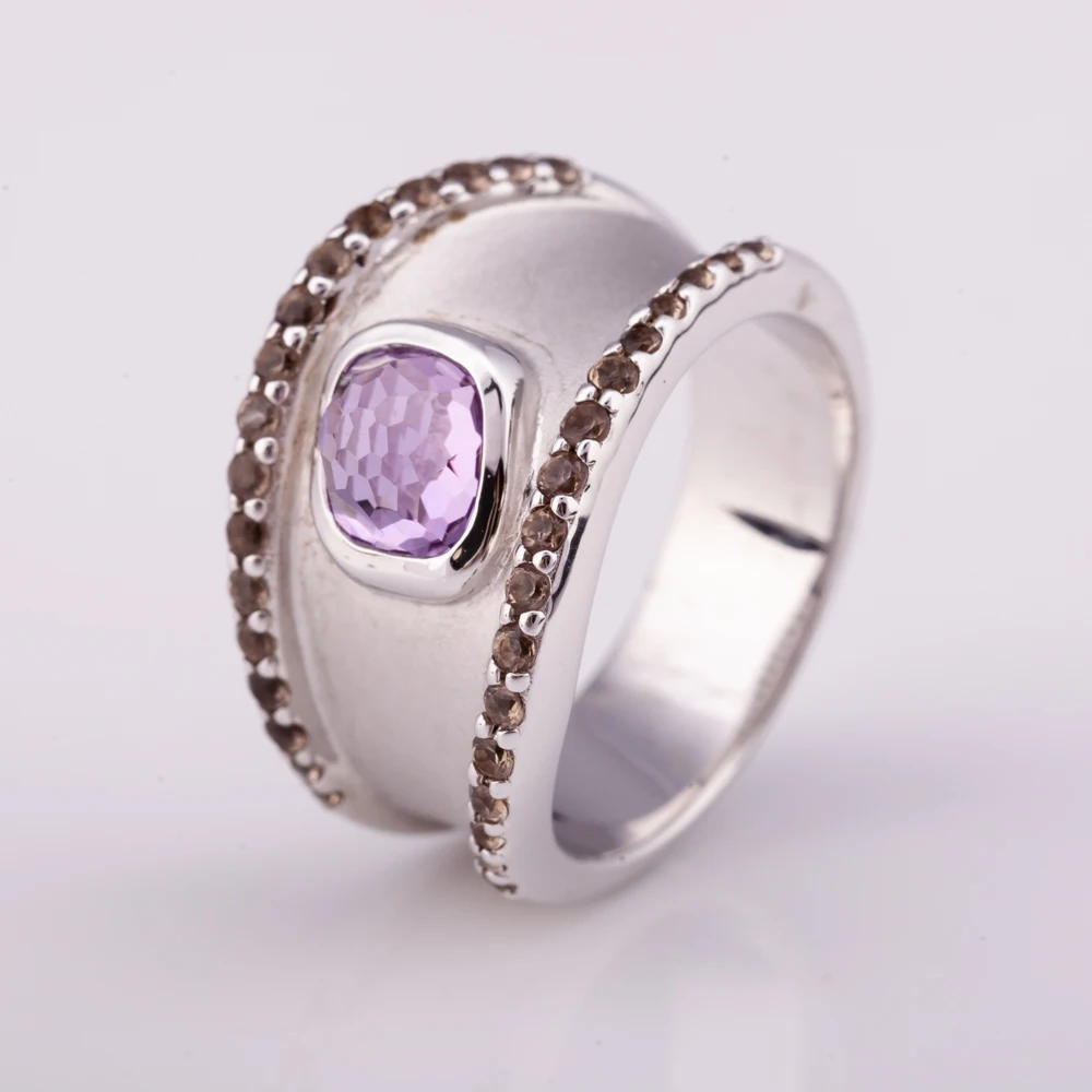 men gift jewelry Silver 925 men ring with natural amethyst and smoky quartz factory price from Thailand
