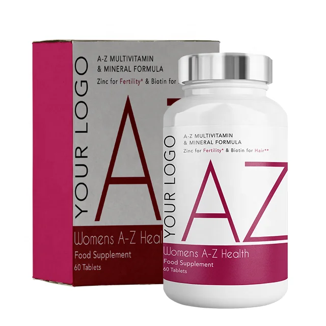 
Womens A-Z Multivitamin and Minerals - Food Supplement - Round Premium Bottle - Private Labelled - Wholesale Diet Supplements 