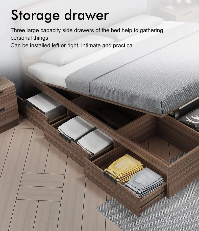 Modern Hydraulic Lift Up Luxury Bedroom Wooden Bed Frame Furniture Underbed Storage Compartment MARINO Bed With Storage
