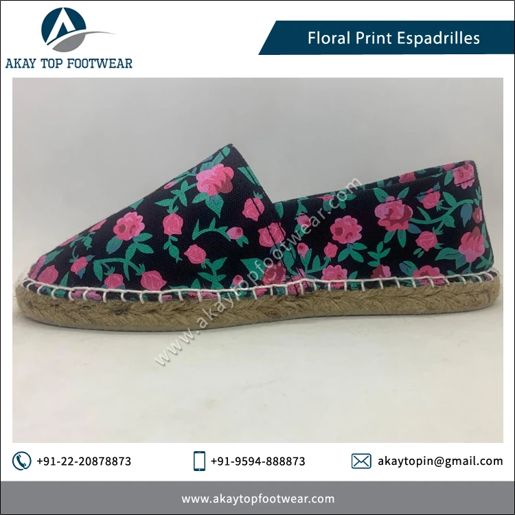 Affordable Price Hot Selling Floral Print Traditional Espadrilles Flat Shoes for Women from Top Listed Indian Vendor