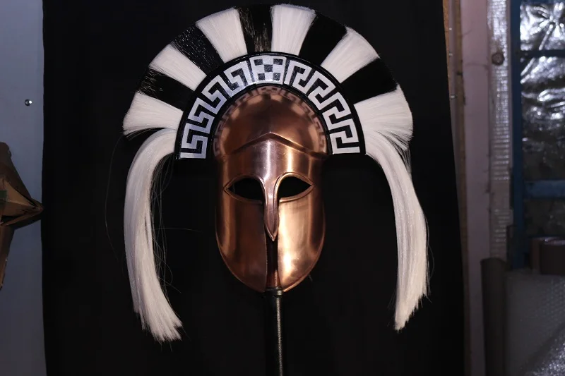 Greek Corinthian Helmet SPARTAN HELMET WITH WHITE  FUR USED BY WORRIER with customized logo