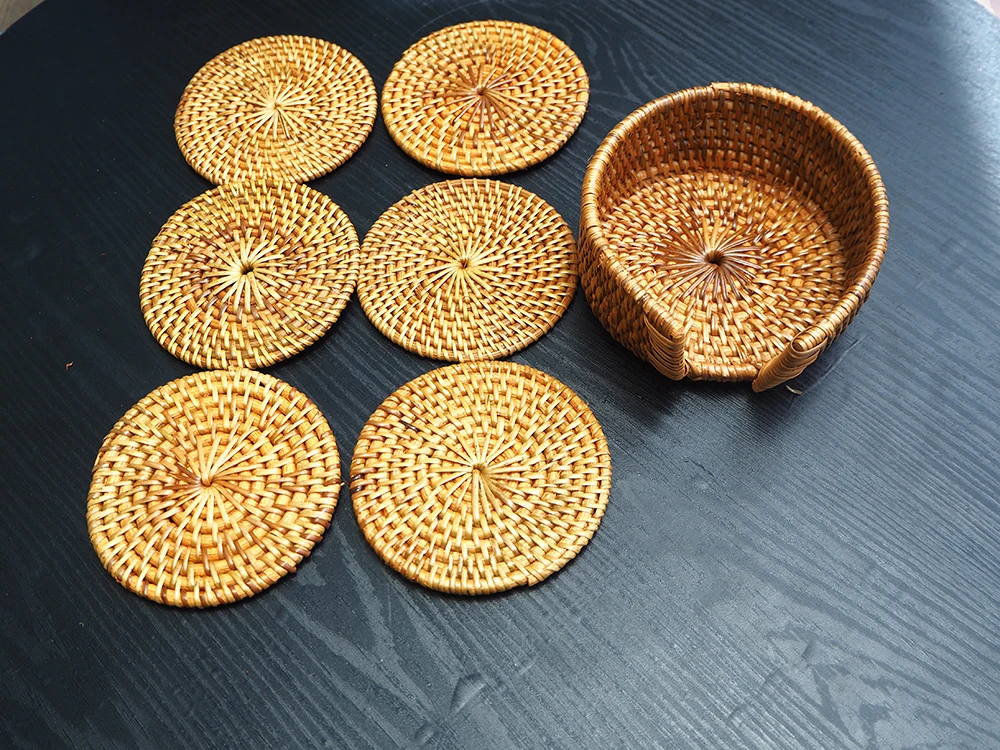 Rattan Coaster Set Hand Woven Rattan Coaster Table Decoration Accessories Kitchen Table Decoration
