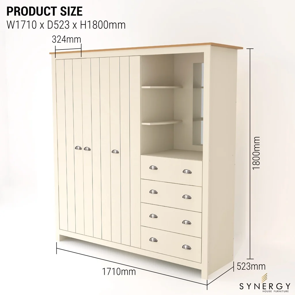 Высококачественный комбинированный гардероб цвета слоновой кости + Бофорта дуб с 3 дверцами-серия Лексингтона-ширина футов-алмайский пакаян-Almari Baju