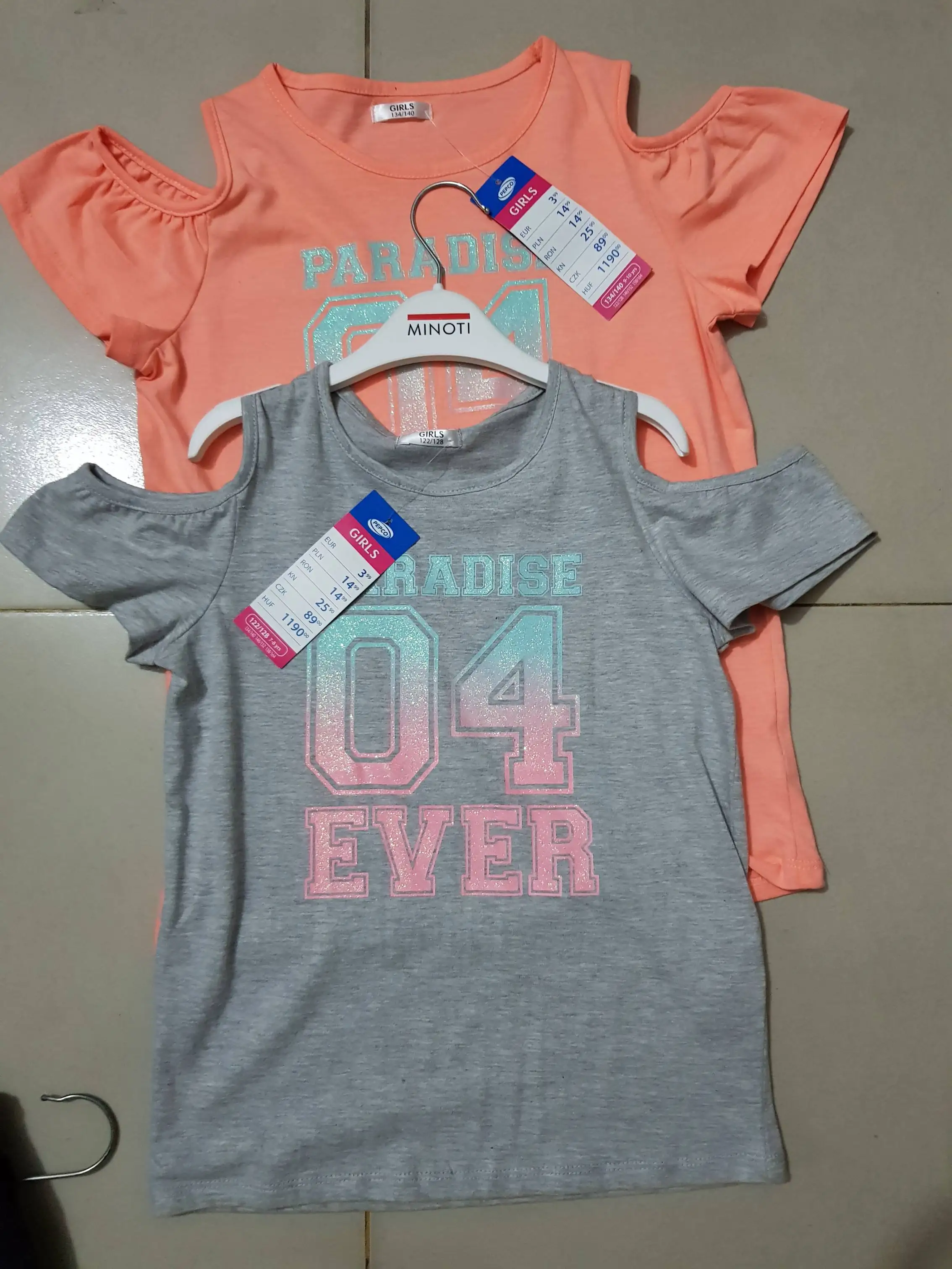 Bangladesh Stock Lot Genuine Branded Labels Girls Kids Short Sleeve Crew Neck Casual Cotton Tops T Shirts Prints Latest Design