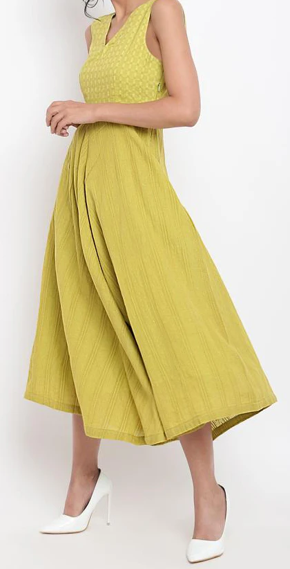 Cotton panel calf length dress