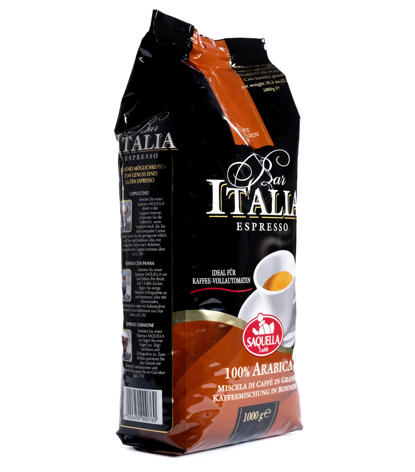 Made in Italy 1 kg bag Bar Italia 100% Arabica Coffee Beans for coffee shops