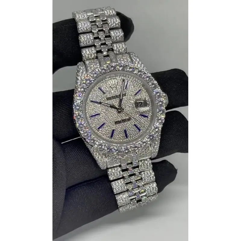 GH VSSI настоящий бриллиант часы для мужчин и женщин, 14-18 лет, Алмазный КТ в стиле «хип-хоп» кварцевые часы из нержавеющей стали, мужское кольцо с бриллиантами, наручные часы