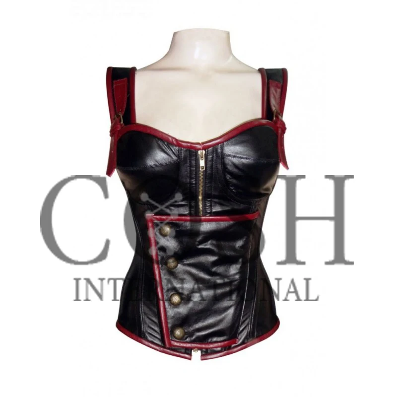 Steel Boned Leather Halter Cow Hide Corset Supplier Wholesale New Arrival High Waist Body Slimming Corset Supplier