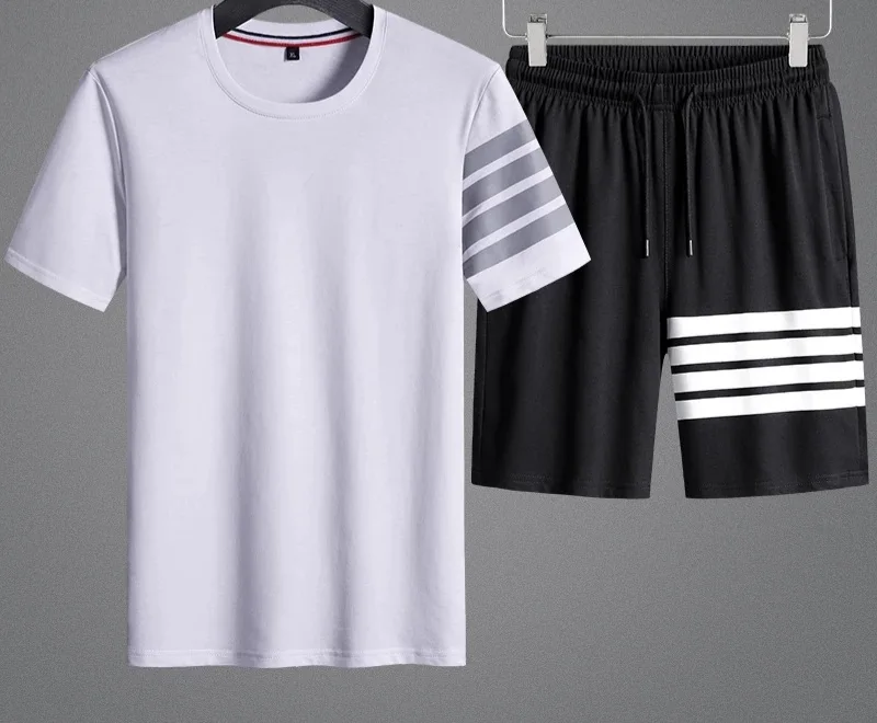 High Quality Men Clothing T-Shirts With Shorts Two Piece Set 2021 Casual T shirt Shorts 2 Pieces set