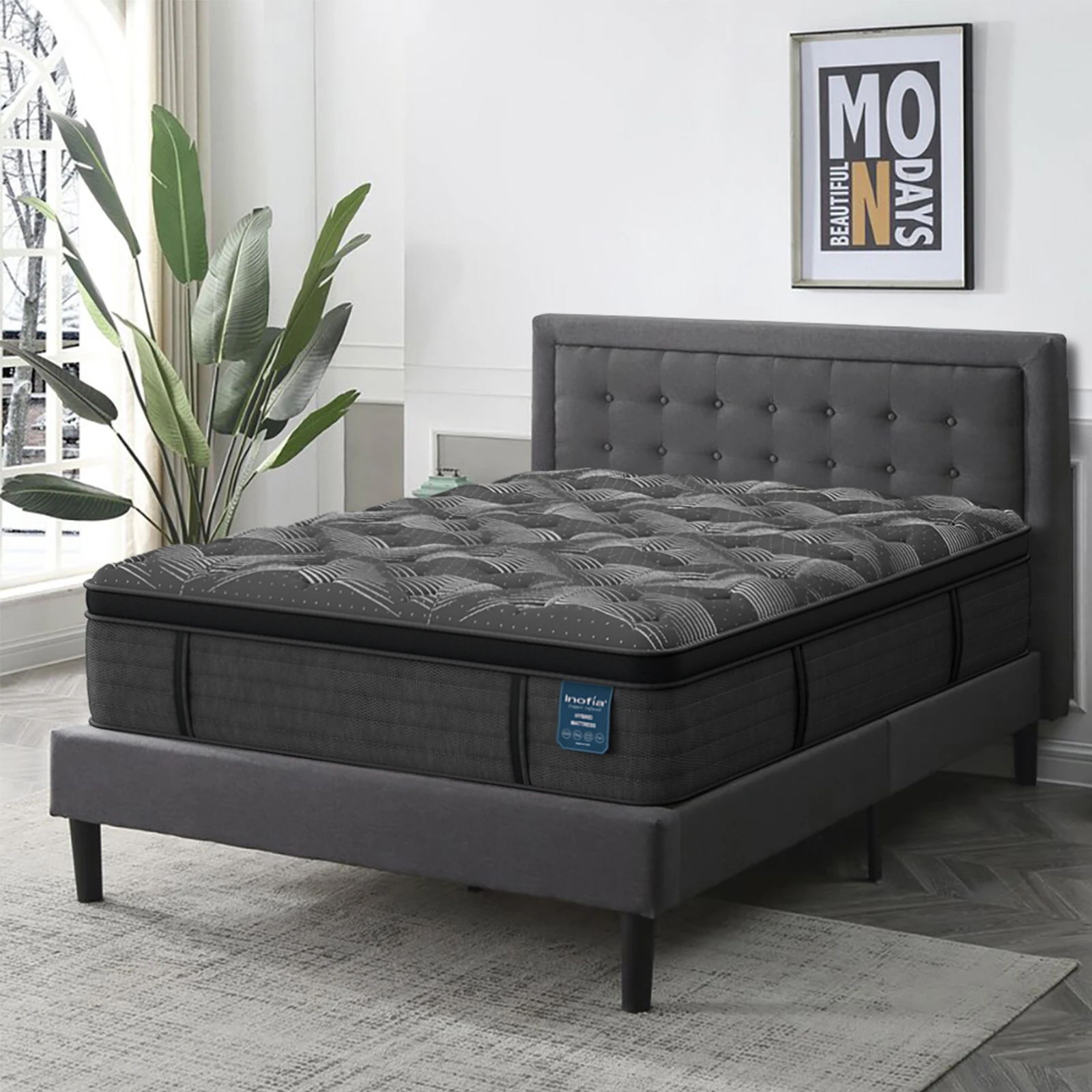 35cm Plush Organic Wool Latex Mini Pocket Spring Foam Encasement Hybrid Mattress