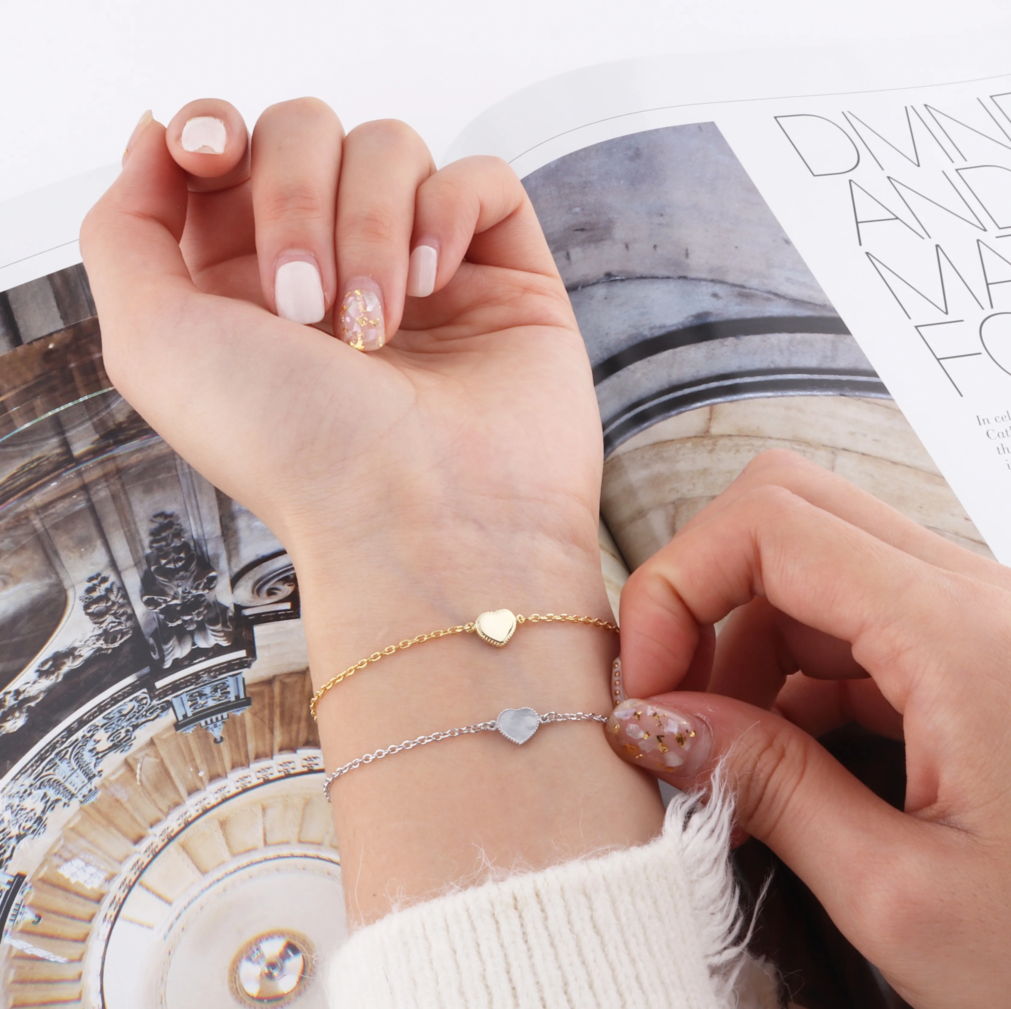 925 Sterling Silver Jewelry Gold Plated Silver Heart Bracelet Shell Mother of Pearl Bracelet Women Love Heart Bracelets