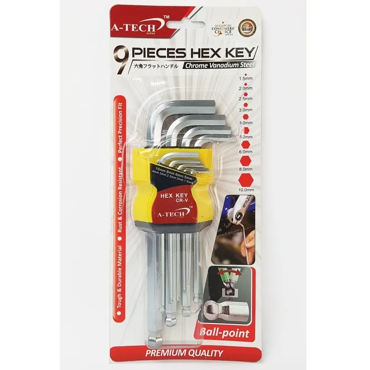 
Premium Quality Professional Corrosion Resistance Chrome Vanadium Steel 9 Pc Cr-V Steel Hex Key S Ballpoint 
