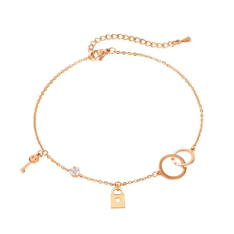 ORDRM bracelet de cheville pour femme bulk plain lock and key stainless steel foot jewelry women anklets gold